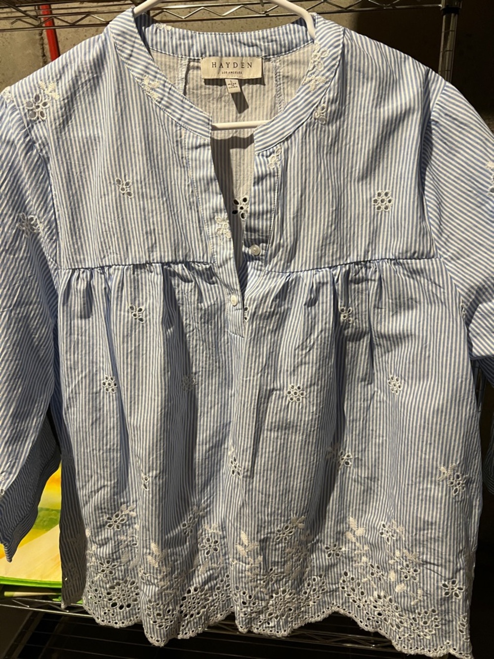 Hayden Blue White Striped Embroidered Cotton Blouse